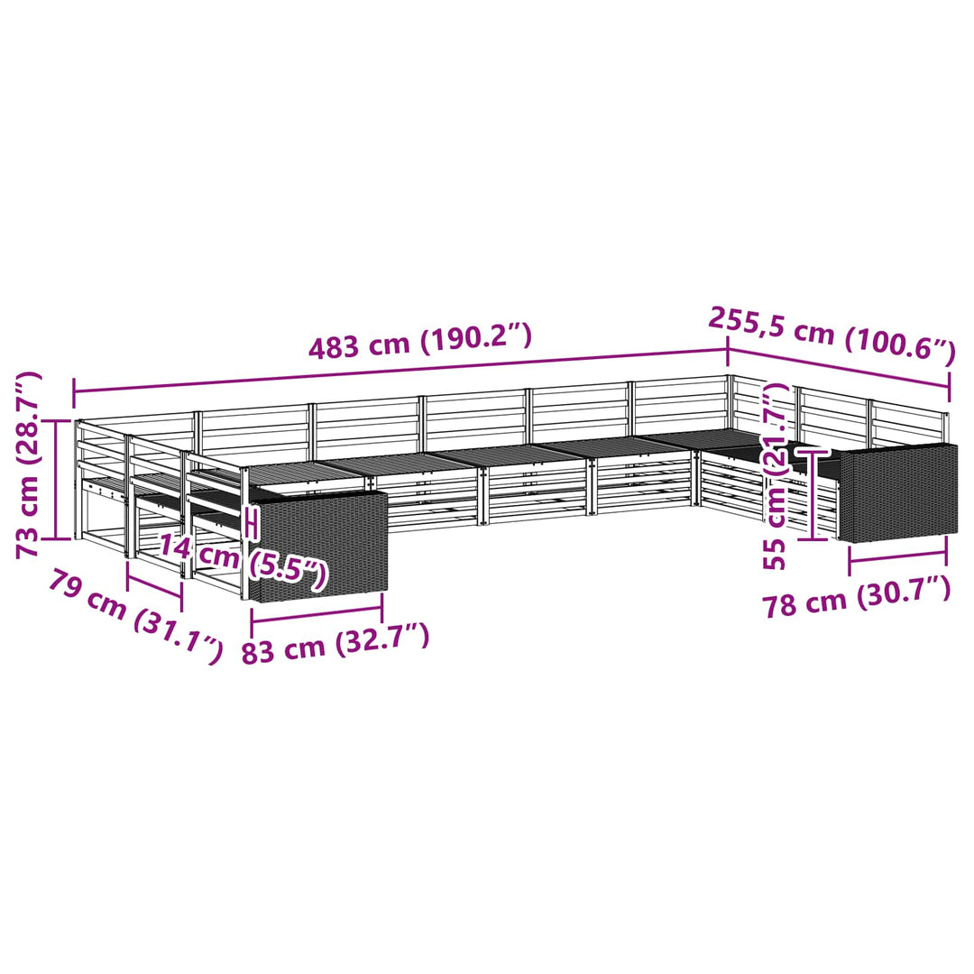 Sofasæt 10 pcs Massivt Akacietræ