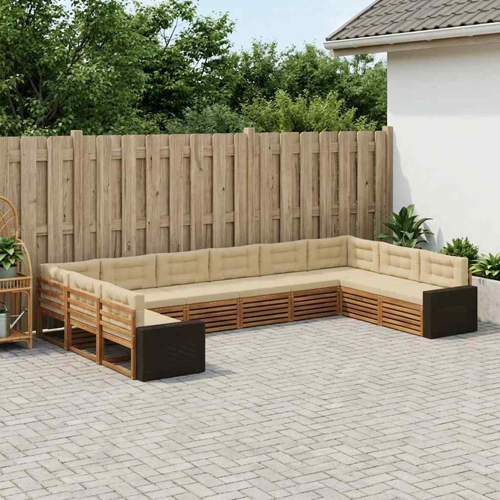 Sofasæt med pude 10 pcs Massivt Akacietræ