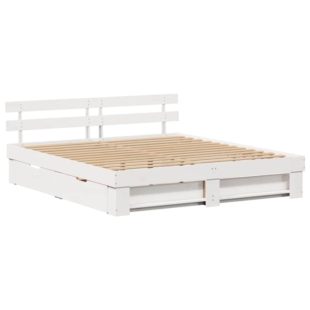 Sengestel med hovedgærde Hvid 180 x 200 cm Massiv fyrretræ