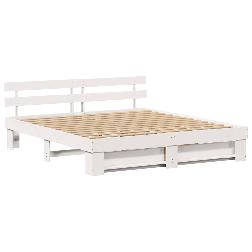 Sengestel med hovedgærde Hvid 180 x 200 cm Massiv fyrretræ