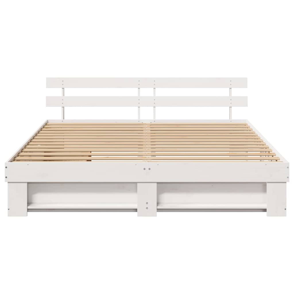Sengestel med hovedgærde Hvid 180 x 200 cm Massiv fyrretræ