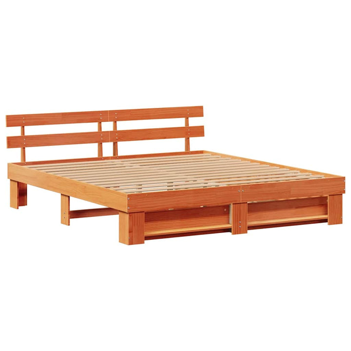 Sengestel med hovedgærde Voks brun 180 x 200 cm Massiv fyrretræ