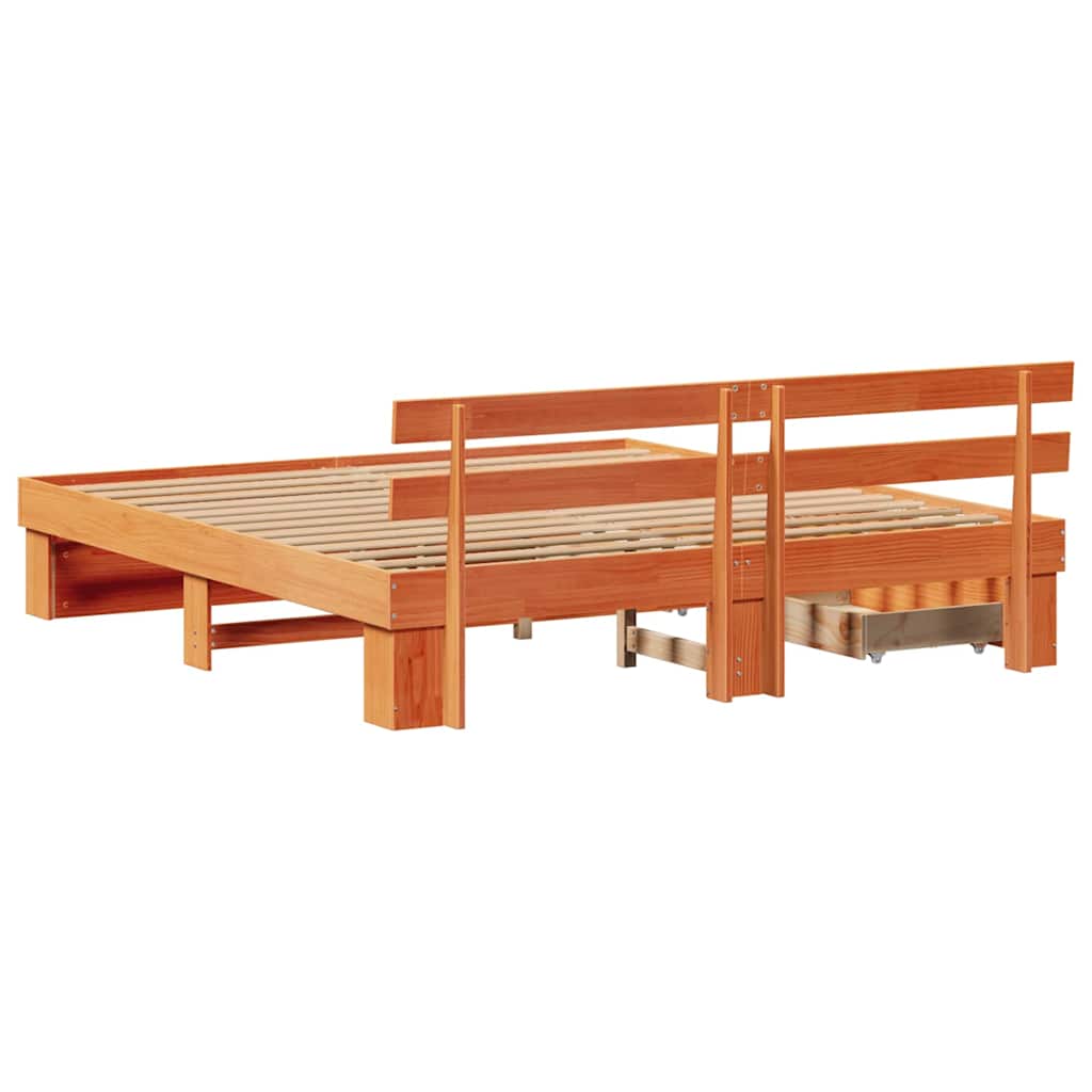 Sengestel med hovedgærde Voks brun 180 x 200 cm Massiv fyrretræ