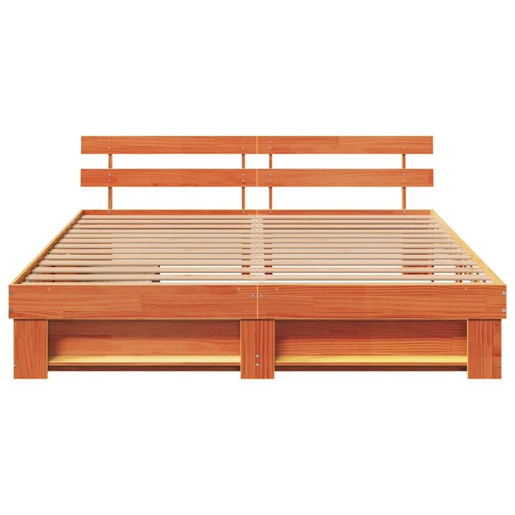 Sengestel med hovedgærde Voks brun 180 x 200 cm Massiv fyrretræ