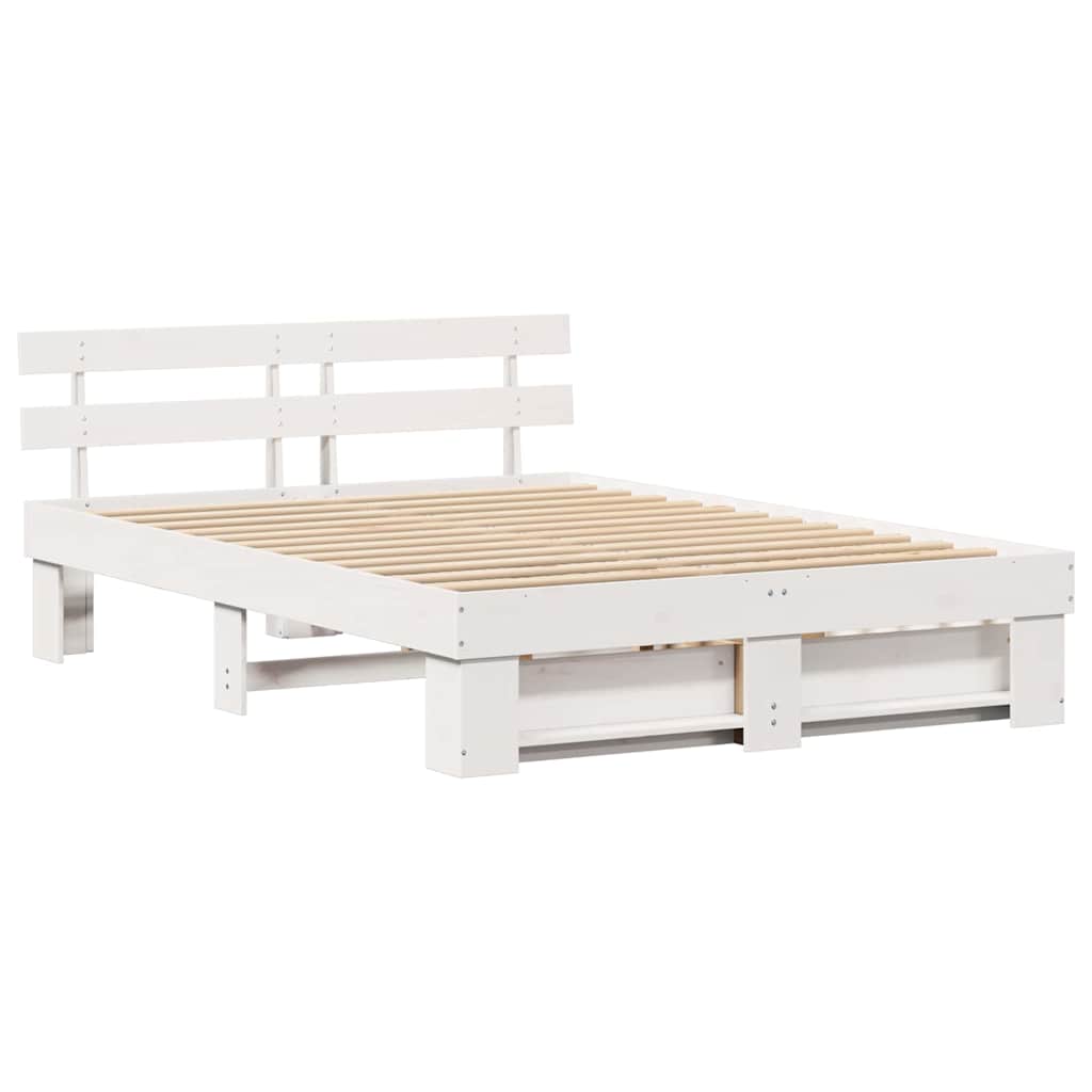 Sengestel med hovedgærde Hvid 160 x 200 cm Massiv fyrretræ