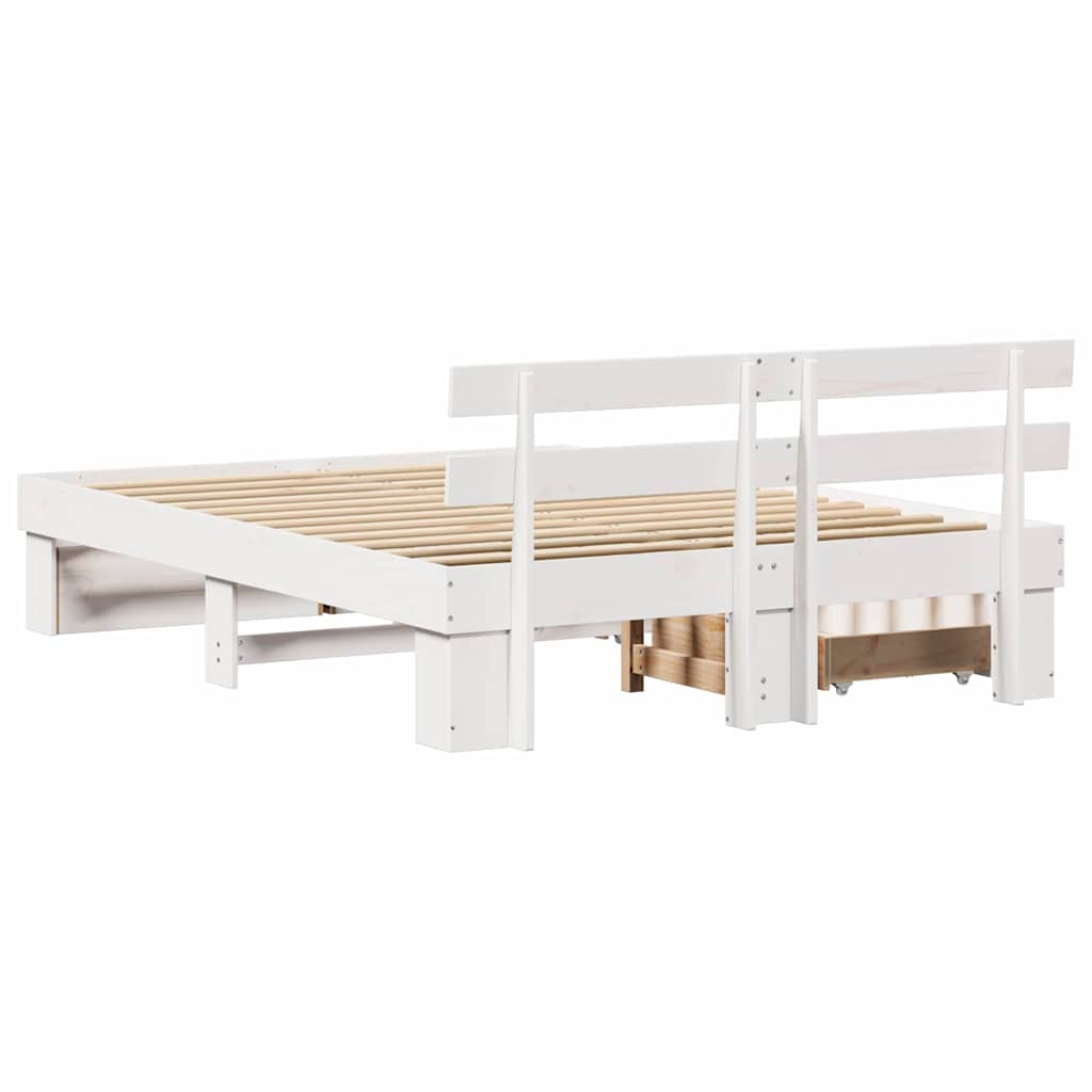 Sengestel med hovedgærde Hvid 160 x 200 cm Massiv fyrretræ