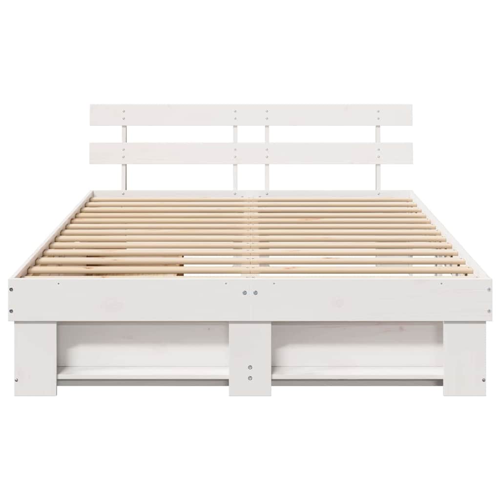 Sengestel med hovedgærde Hvid 160 x 200 cm Massiv fyrretræ