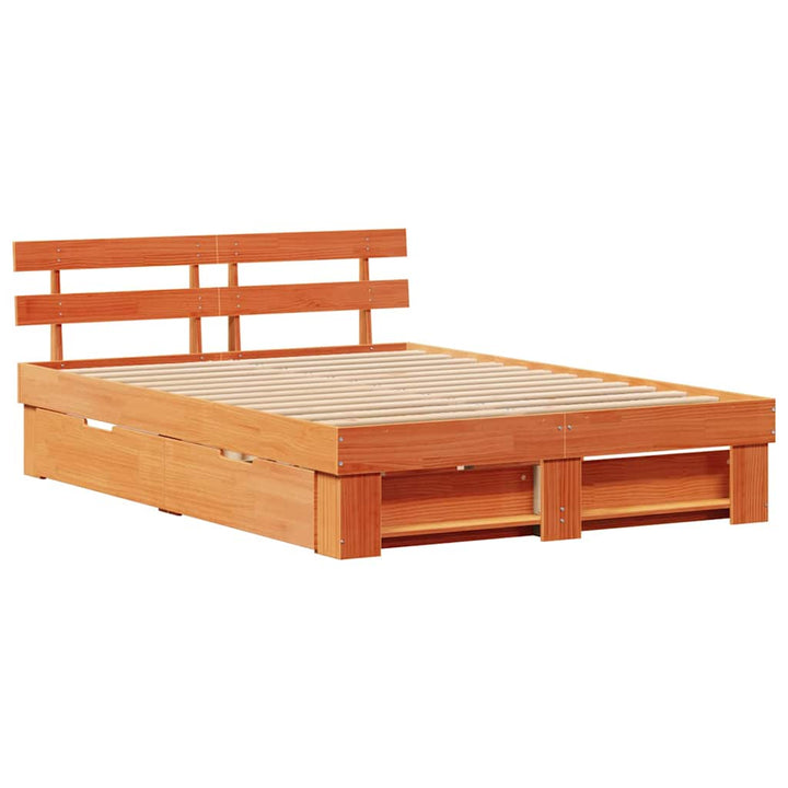 Sengestel med hovedgærde Voks brun 160 x 200 cm Massiv fyrretræ