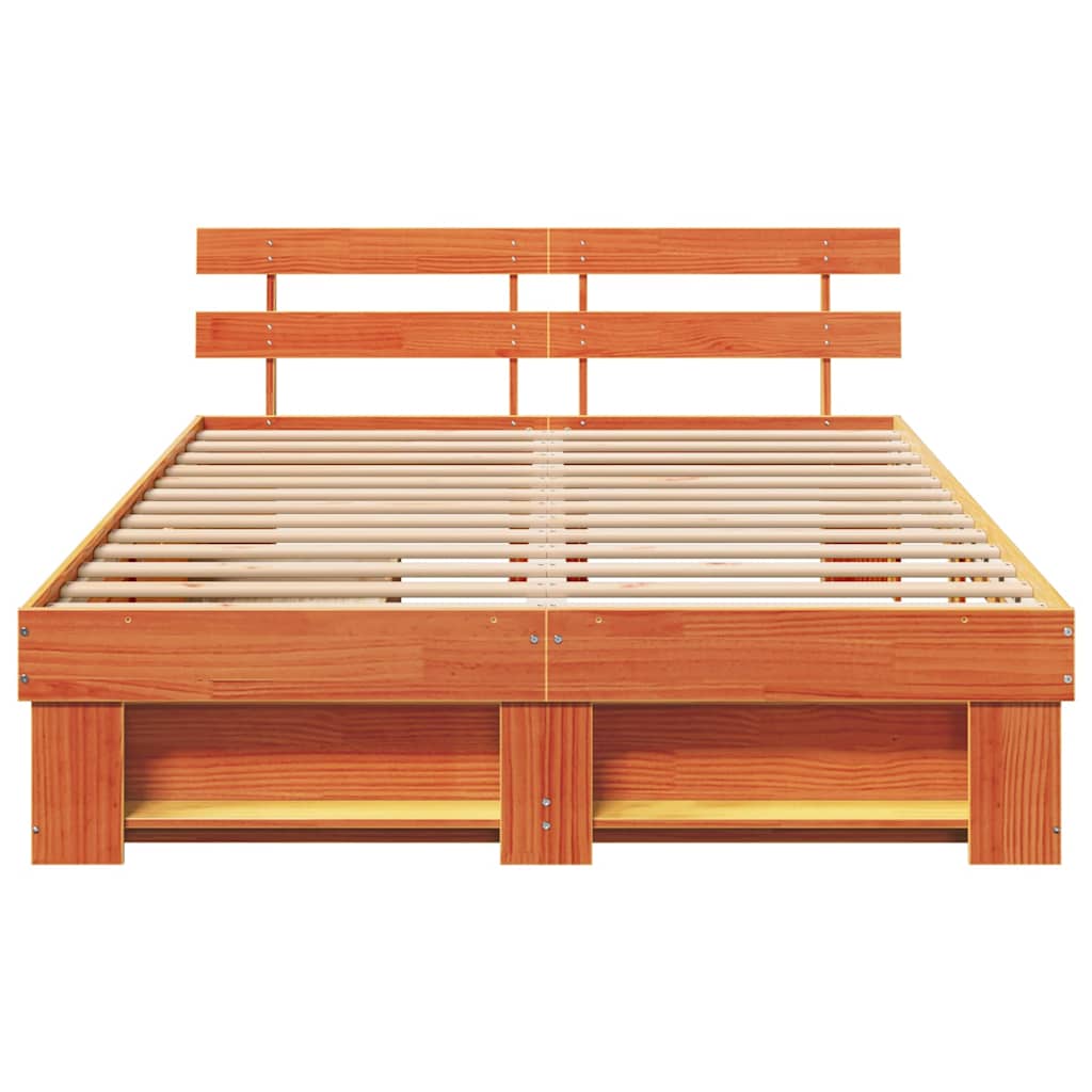 Sengestel med hovedgærde Voks brun 160 x 200 cm Massiv fyrretræ
