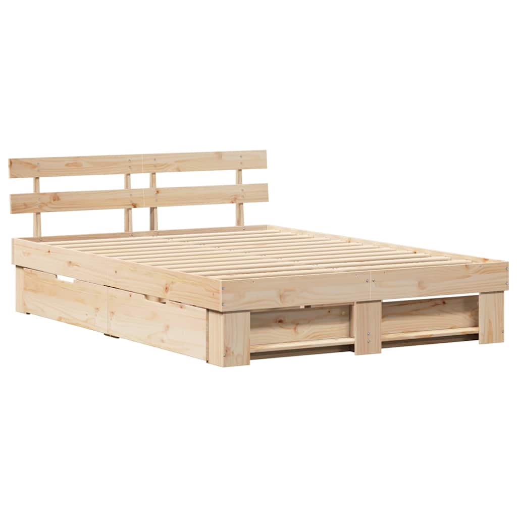 Sengestel med hovedgærde Brun 150 x 200 cm Massiv fyrretræ