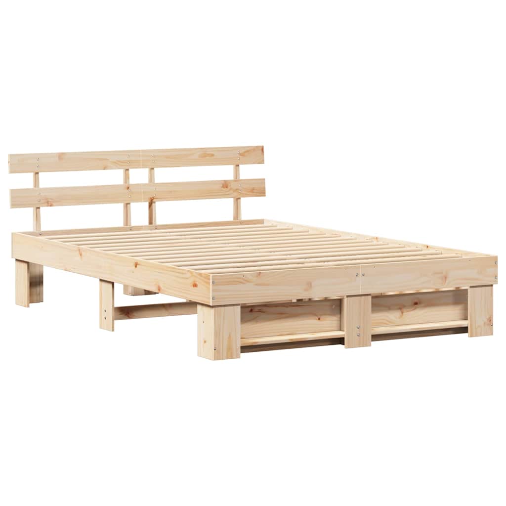 Sengestel med hovedgærde Brun 150 x 200 cm Massiv fyrretræ