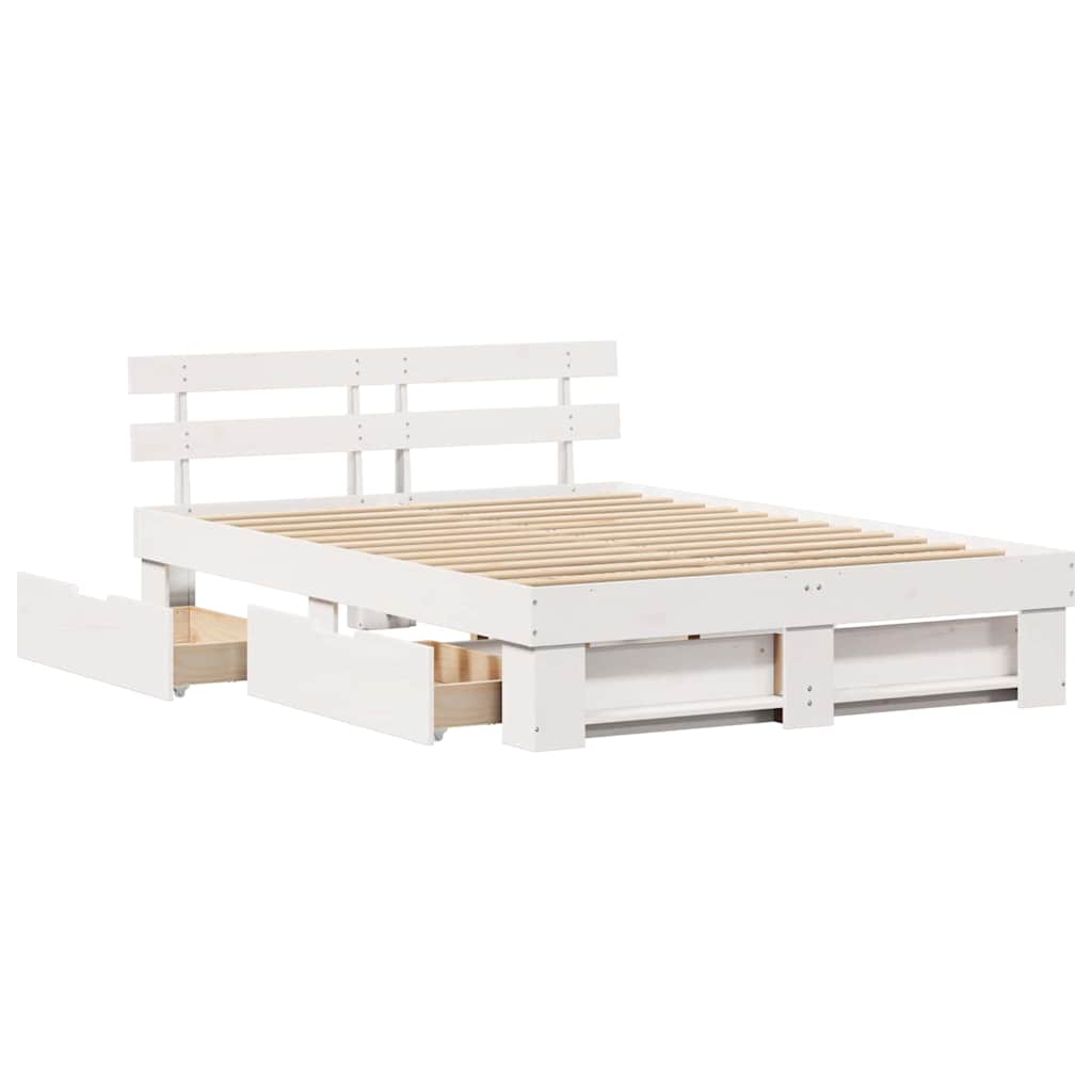 Sengestel med hovedgærde Hvid 140 x 200 cm Massiv fyrretræ