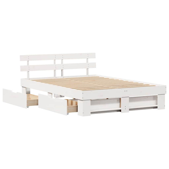 Sengestel med hovedgærde Hvid 140 x 200 cm Massiv fyrretræ