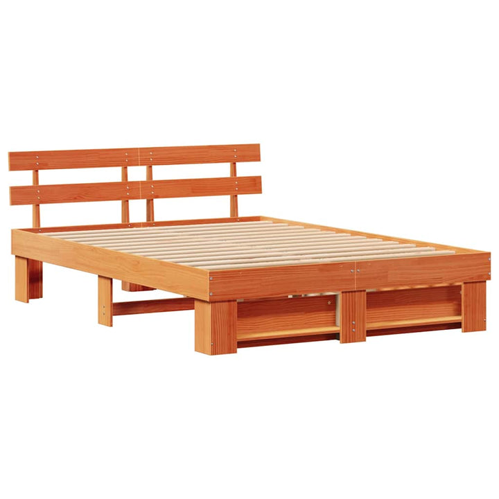 Sengestel med hovedgærde Voks brun 140 x 200 cm Massiv fyrretræ