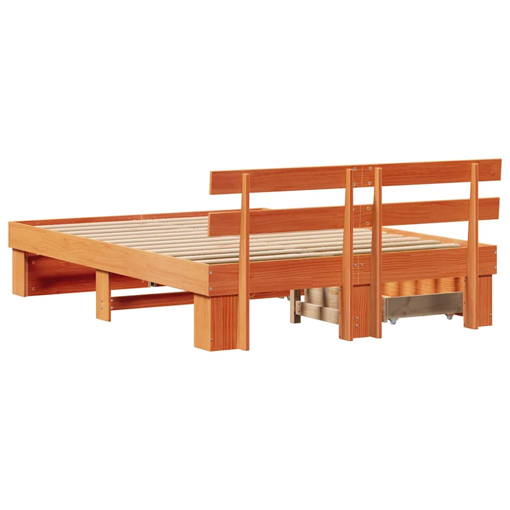 Sengestel med hovedgærde Voks brun 140 x 200 cm Massiv fyrretræ