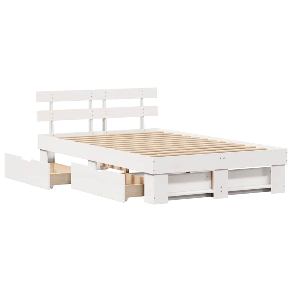 Sengestel med hovedgærde Hvid 120 x 200 cm Massiv fyrretræ
