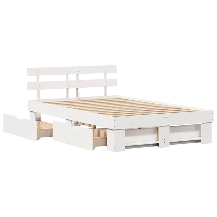 Sengestel med hovedgærde Hvid 120 x 200 cm Massiv fyrretræ