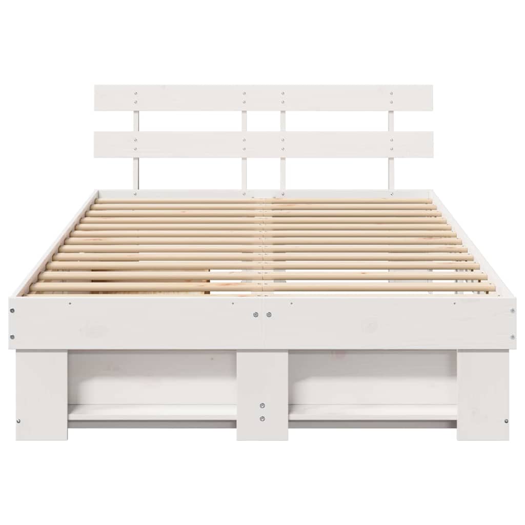 Sengestel med hovedgærde Hvid 120 x 200 cm Massiv fyrretræ
