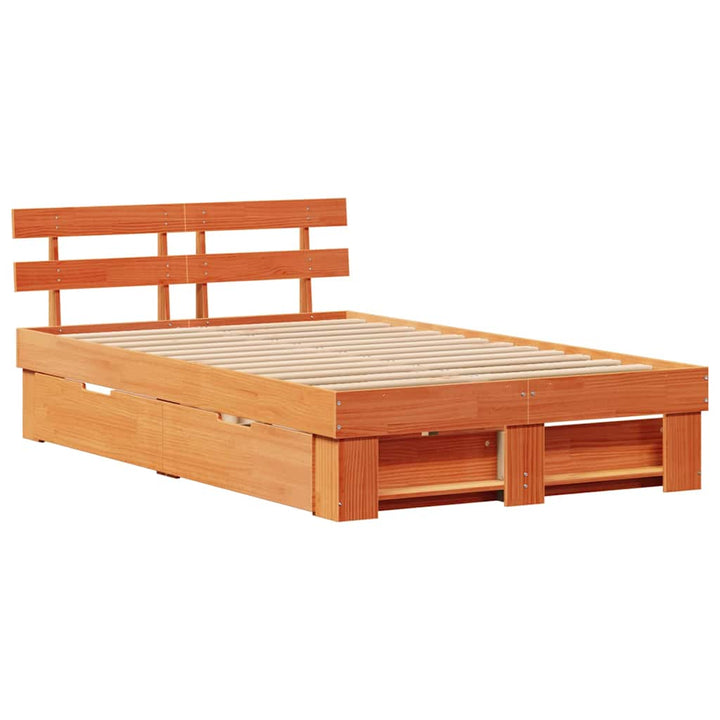 Sengestel med hovedgærde Voks brun 120 x 200 cm Massiv fyrretræ