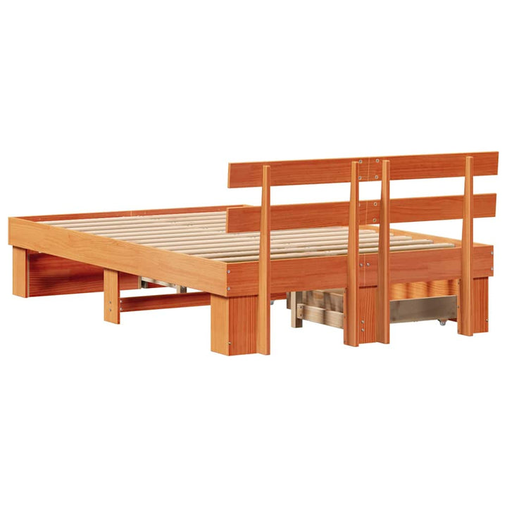 Sengestel med hovedgærde Voks brun 120 x 200 cm Massiv fyrretræ