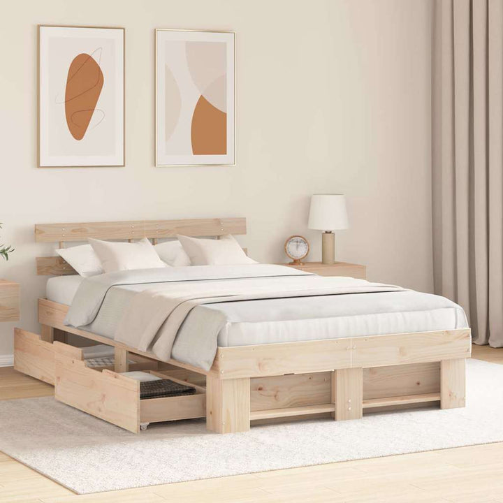 Sengestel med hovedgærde Brun 140 x 190 cm Massiv fyrretræ