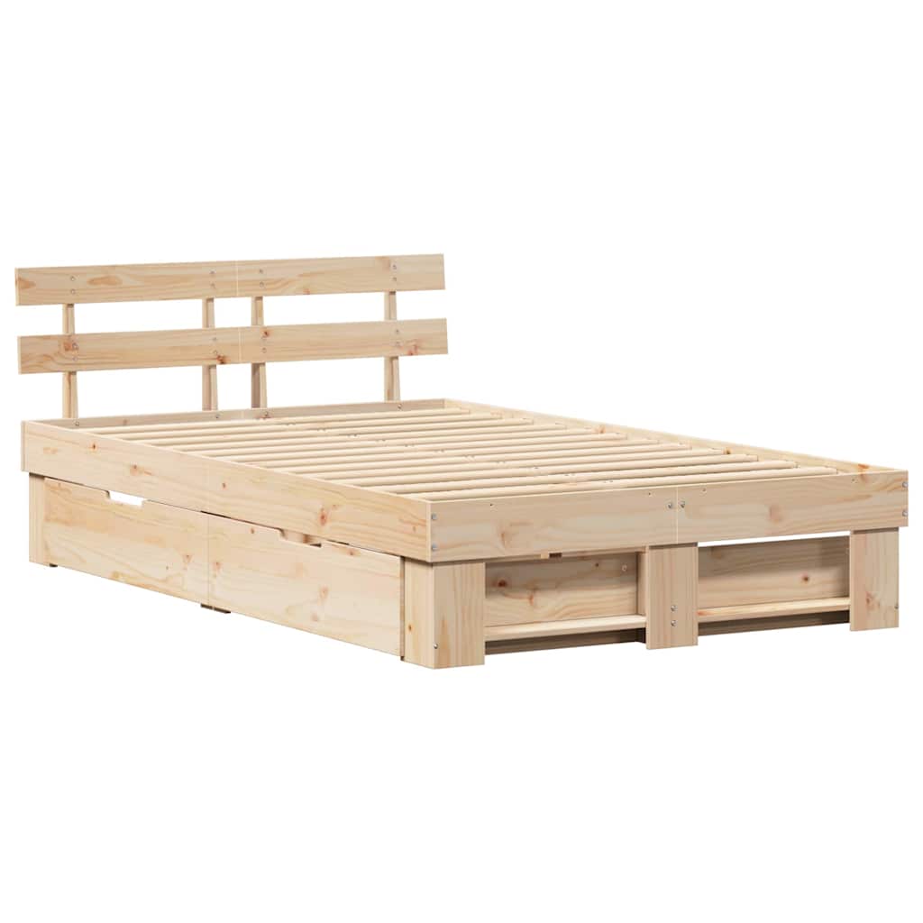 Sengestel med hovedgærde Brun 140 x 190 cm Massiv fyrretræ