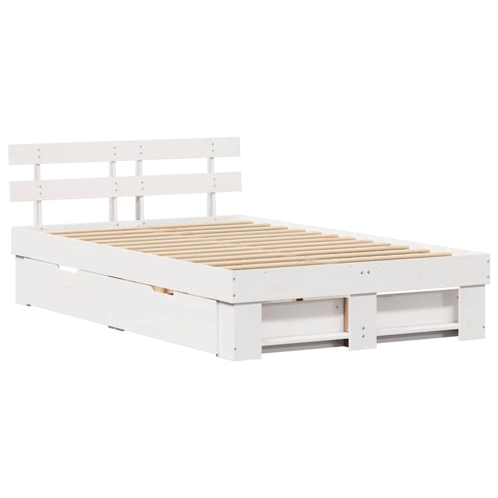 Sengestel med hovedgærde Hvid 140 x 190 cm Massiv fyrretræ
