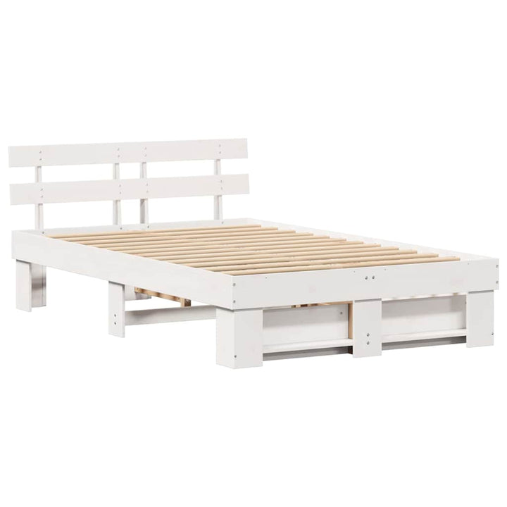 Sengestel med hovedgærde Hvid 140 x 190 cm Massiv fyrretræ