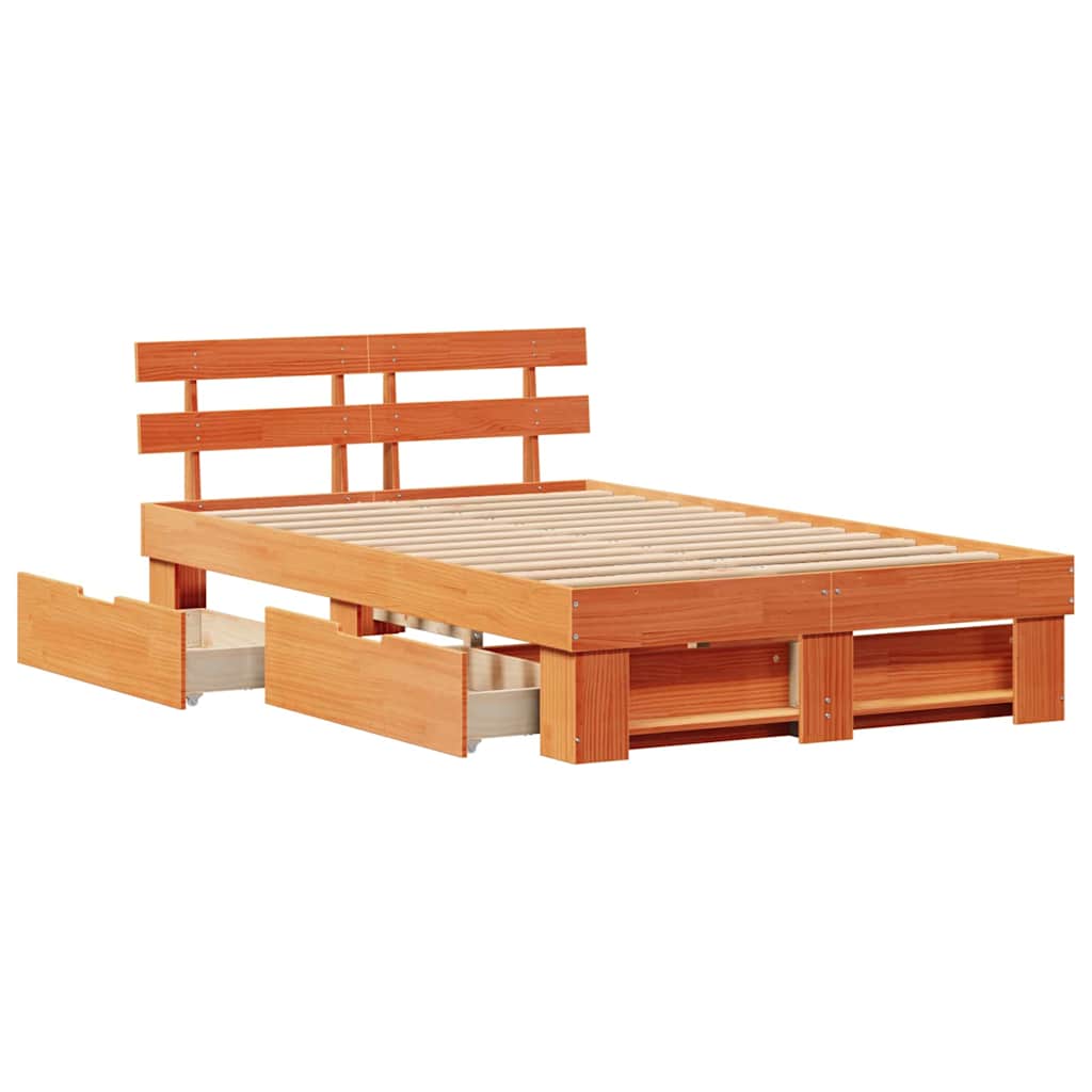 Sengestel med hovedgærde Voks brun 140 x 190 cm Massiv fyrretræ