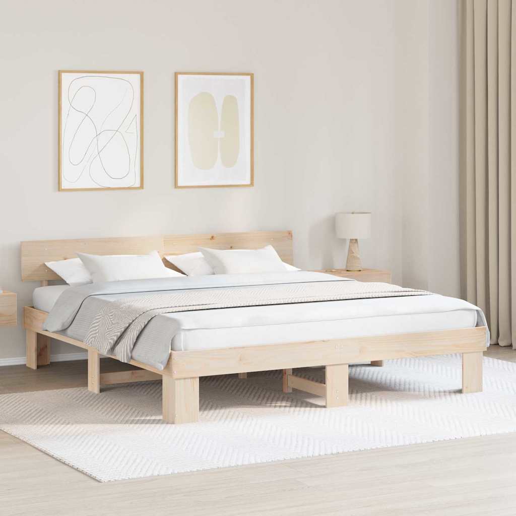 Sengestel med hovedgærde Brun 200 x 200 cm Massiv fyrretræ