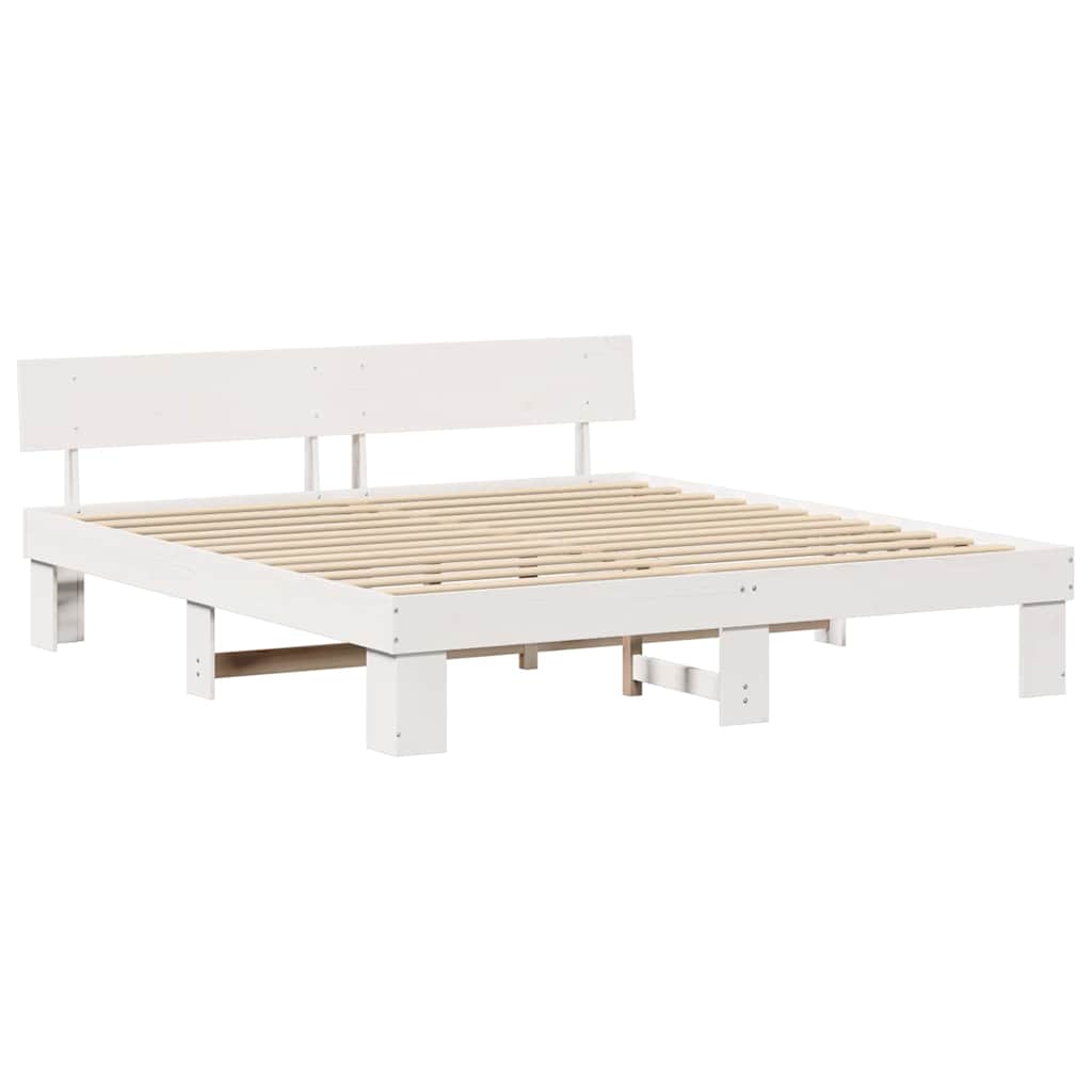 Sengestel med hovedgærde Hvid 200 x 200 cm Massiv fyrretræ