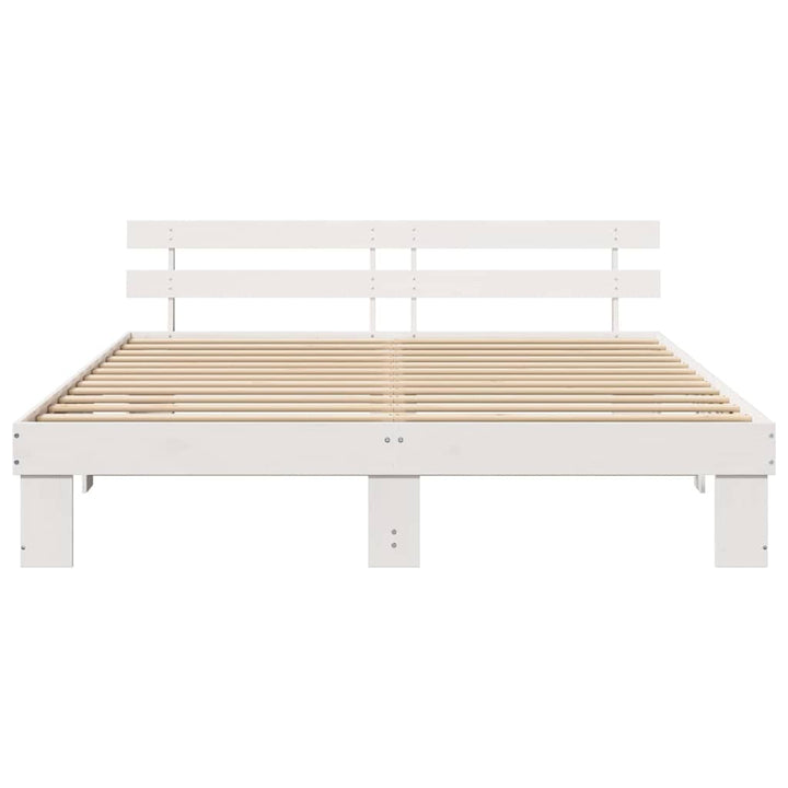Sengestel med hovedgærde Hvid 200 x 200 cm Massiv fyrretræ
