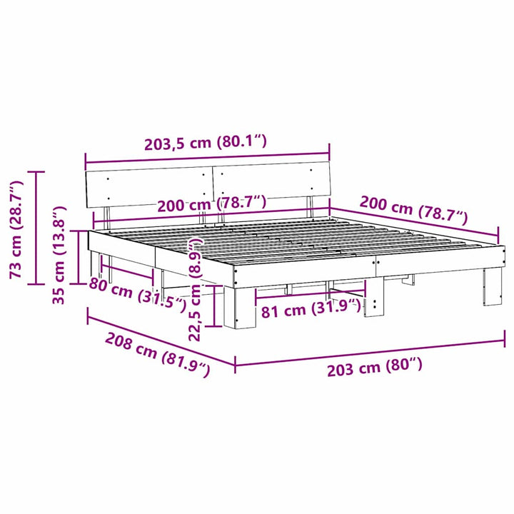 Sengestel med hovedgærde Hvid 200 x 200 cm Massiv fyrretræ