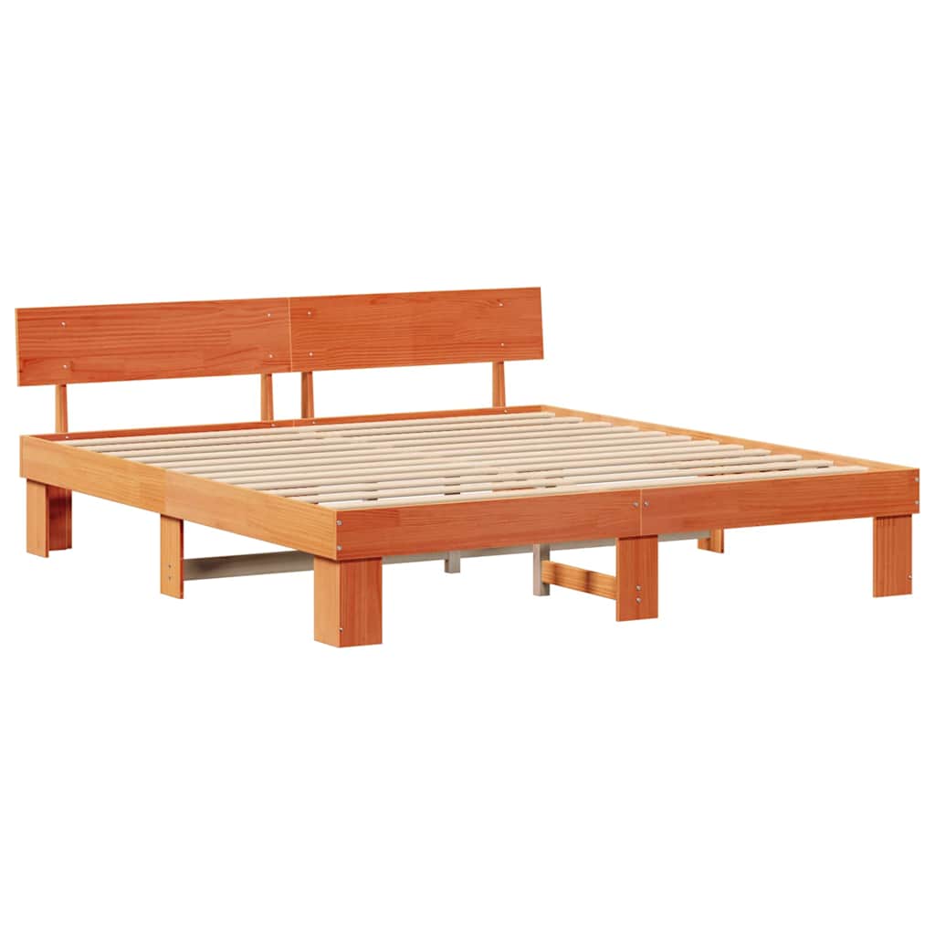 Sengestel med hovedgærde Voks brun 200 x 200 cm Massiv fyrretræ