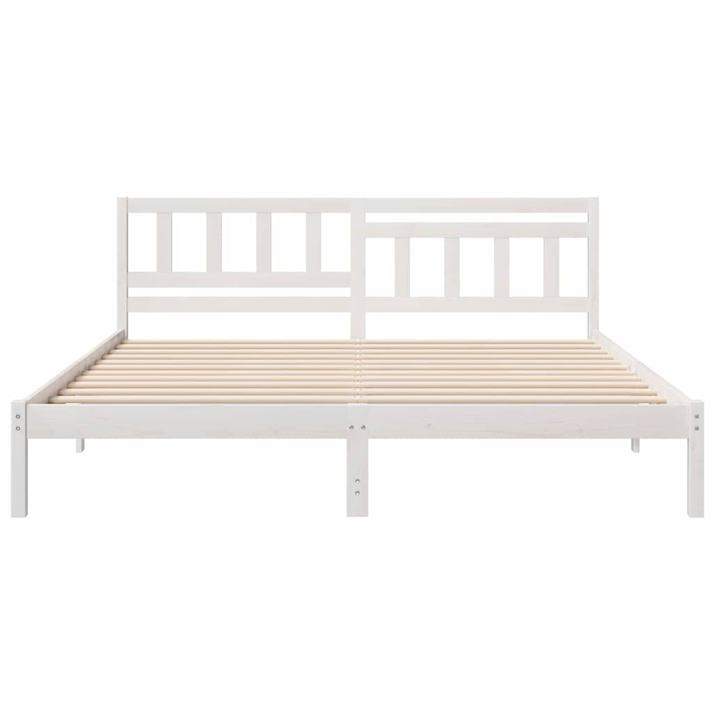 Sengestel med hovedgærde Hvid 200 x 200 cm Massiv fyrretræ