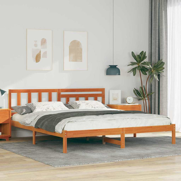 Sengestel med hovedgærde Voks brun 200 x 200 cm Massiv fyrretræ