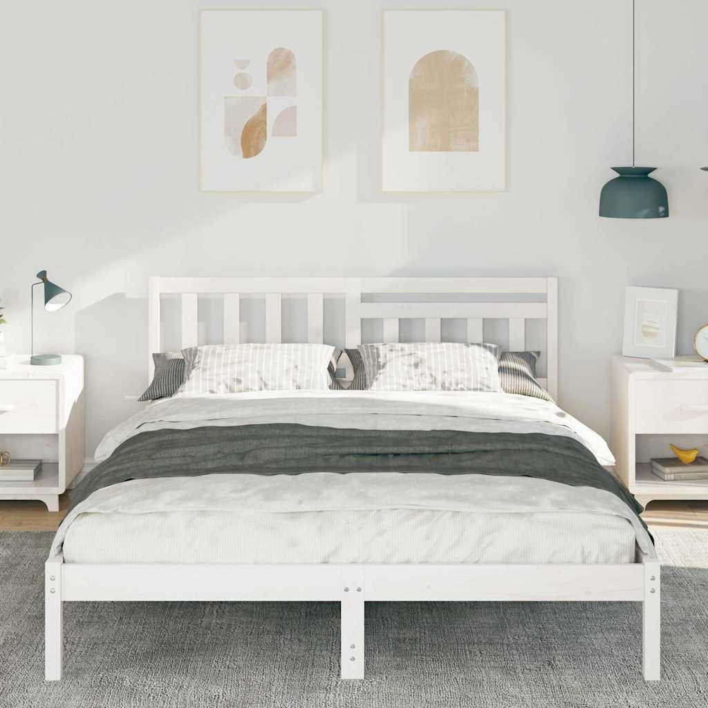 Sengestel med hovedgærde Hvid 160 x 200 cm Massiv fyrretræ