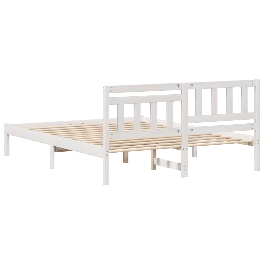 Sengestel med hovedgærde Hvid 160 x 200 cm Massiv fyrretræ