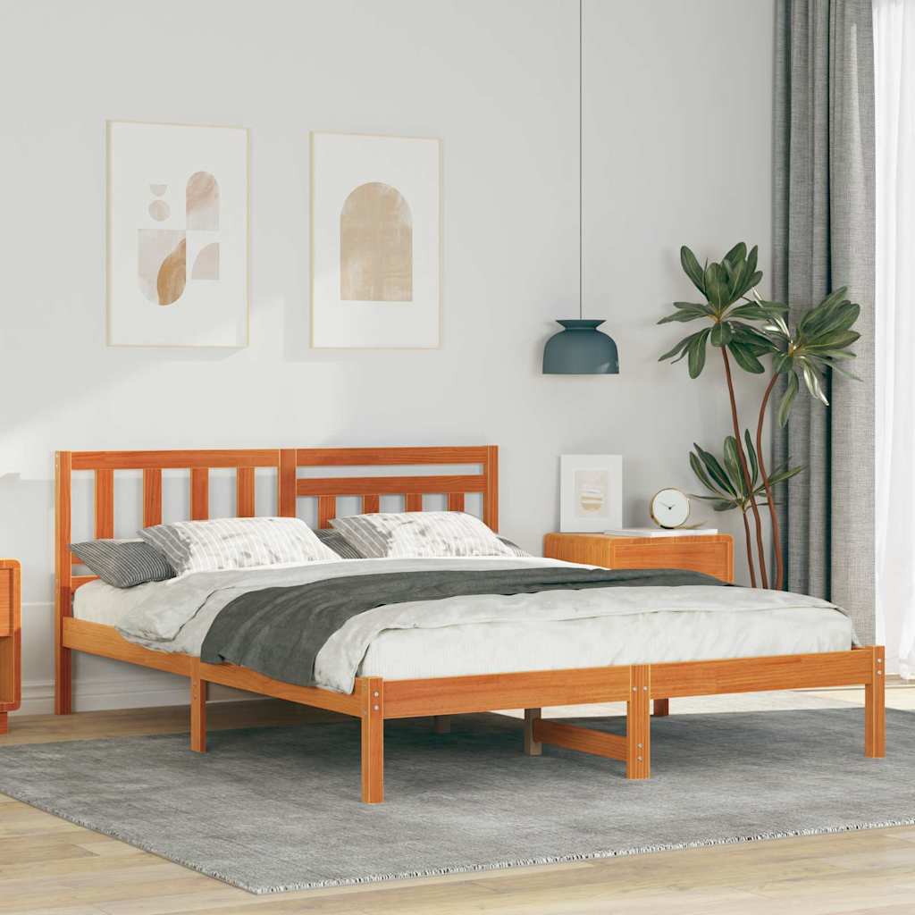 Sengestel med hovedgærde Voks brun 160 x 200 cm Massiv fyrretræ
