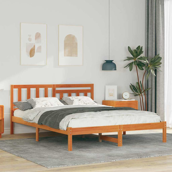 Sengestel med hovedgærde Voks brun 160 x 200 cm Massiv fyrretræ