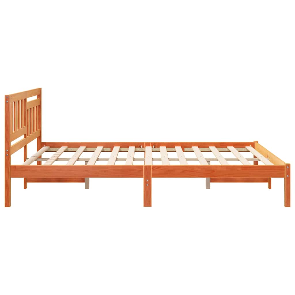 Sengestel med hovedgærde Voks brun 160 x 200 cm Massiv fyrretræ