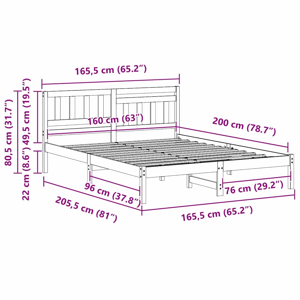 Sengestel med hovedgærde Voks brun 160 x 200 cm Massiv fyrretræ