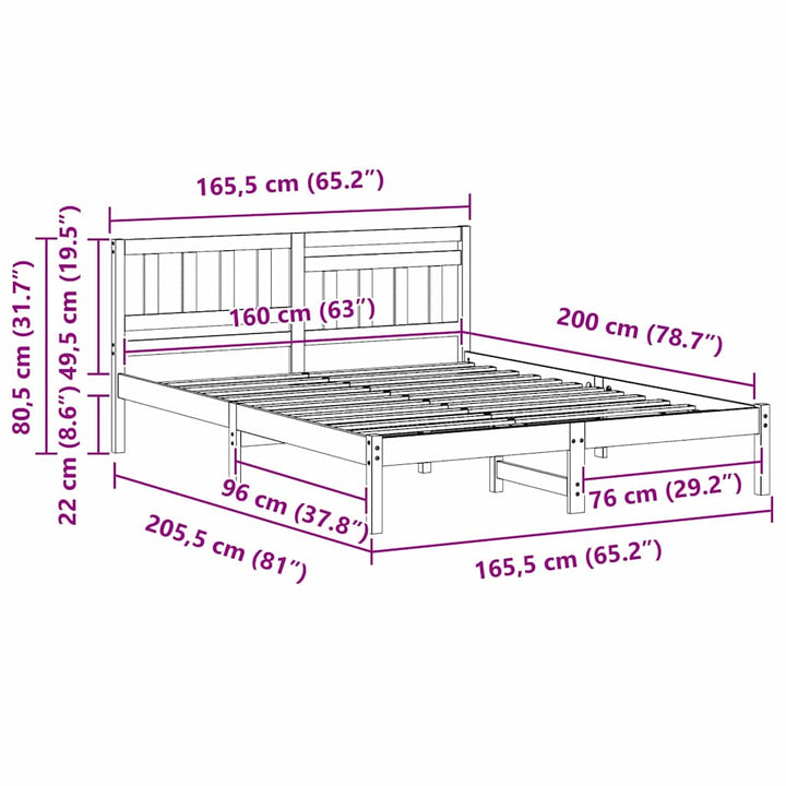 Sengestel med hovedgærde Voks brun 160 x 200 cm Massiv fyrretræ