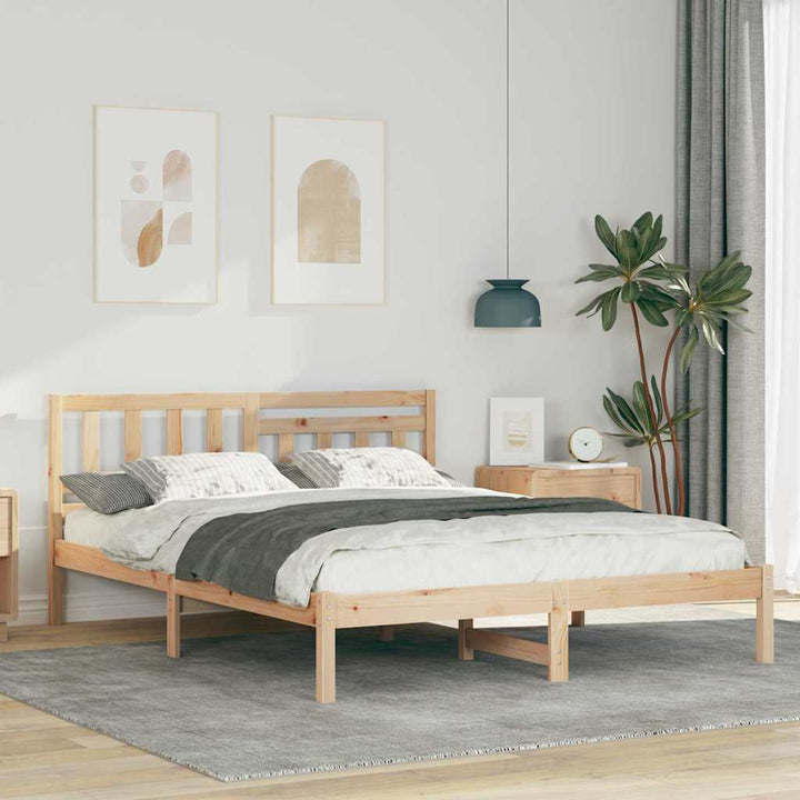 Sengestel med hovedgærde Brun 150 x 200 cm Massiv fyrretræ