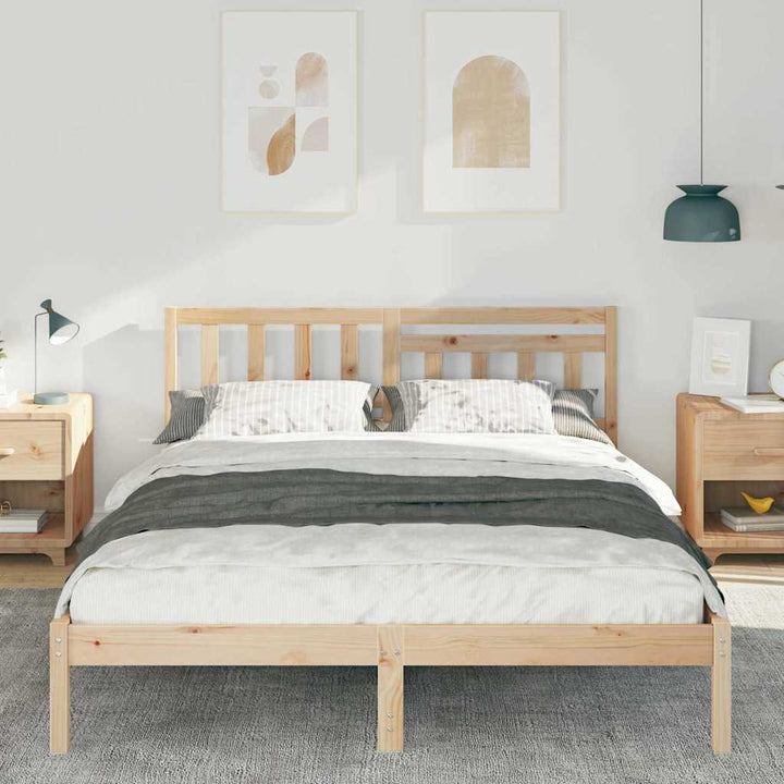 Sengestel med hovedgærde Brun 150 x 200 cm Massiv fyrretræ