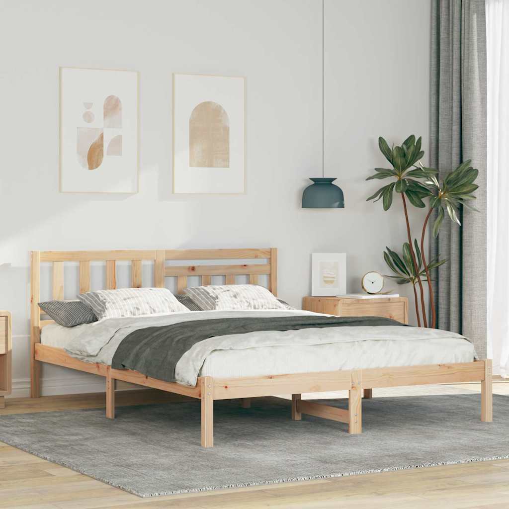 Sengestel med hovedgærde Brun 140 x 200 cm Massiv fyrretræ