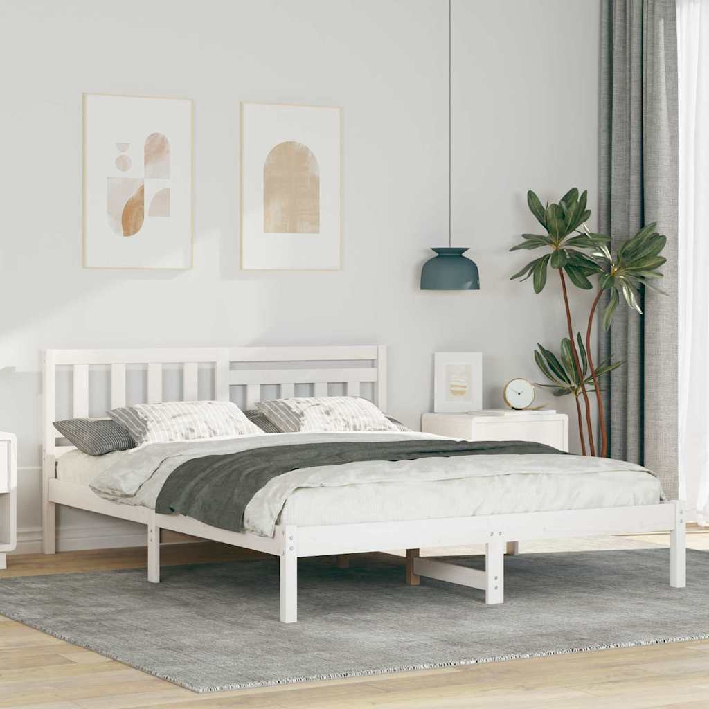 Sengestel med hovedgærde Hvid 140 x 200 cm Massiv fyrretræ
