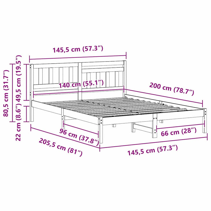 Sengestel med hovedgærde Voks brun 140 x 200 cm Massiv fyrretræ