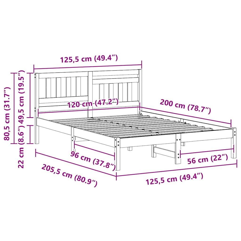 Sengestel med hovedgærde Hvid 120 x 200 cm Massiv fyrretræ