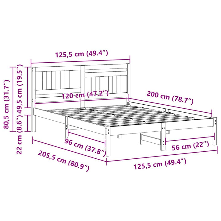 Sengestel med hovedgærde Hvid 120 x 200 cm Massiv fyrretræ